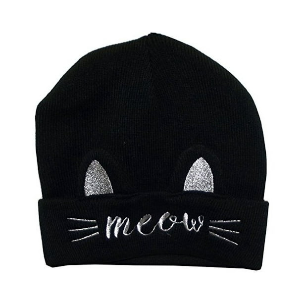 UNISEX MENS WOMANS KNIT KNITTED BEANIE RETRO COOL HAT Meow Black UNISEX MENS WOMANS KNIT KNITTED BEANIE RETRO COOL HAT Meow Black